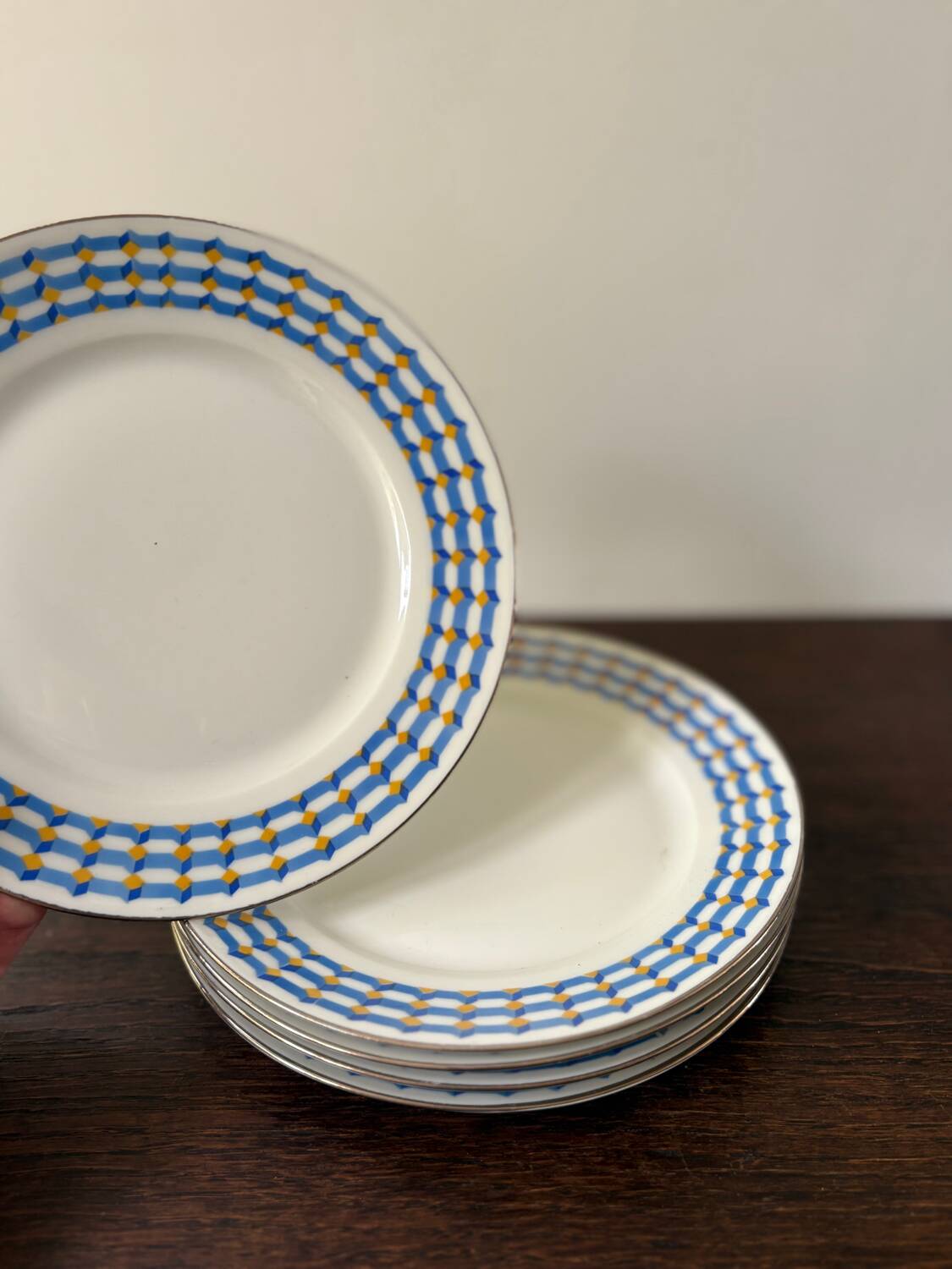 set of 5 geometric Limoges porcelain plates