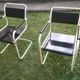 Pair of mid century cantilever iron and wood painted garden chairs, 1950s