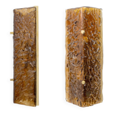 Pair of Amber Murano Glass and Brass Sconces