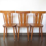 Set of 3 70s pine chalet style chairs