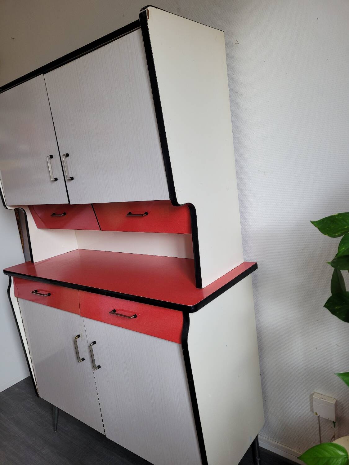 Vintage red and white formica sideboard