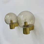 Mid-century Limburg Glashütte wall light brass with smoked bubble glass, 1970s