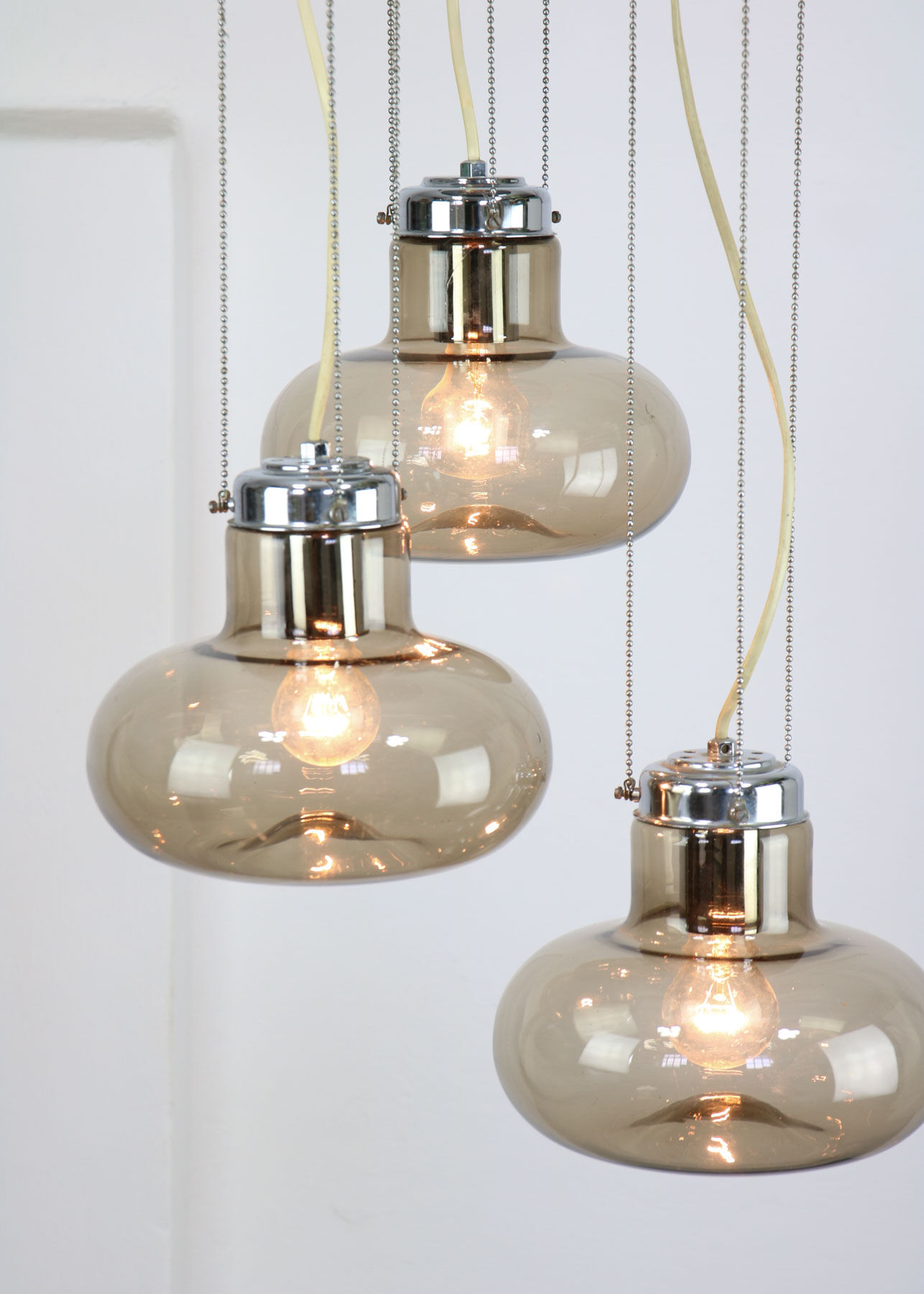 Vintage italian smoked glass chandelier, 1970s