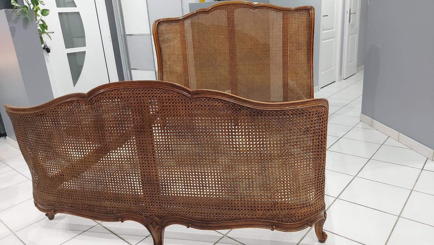 Louis XV style double cane basket bed, mid-20th century