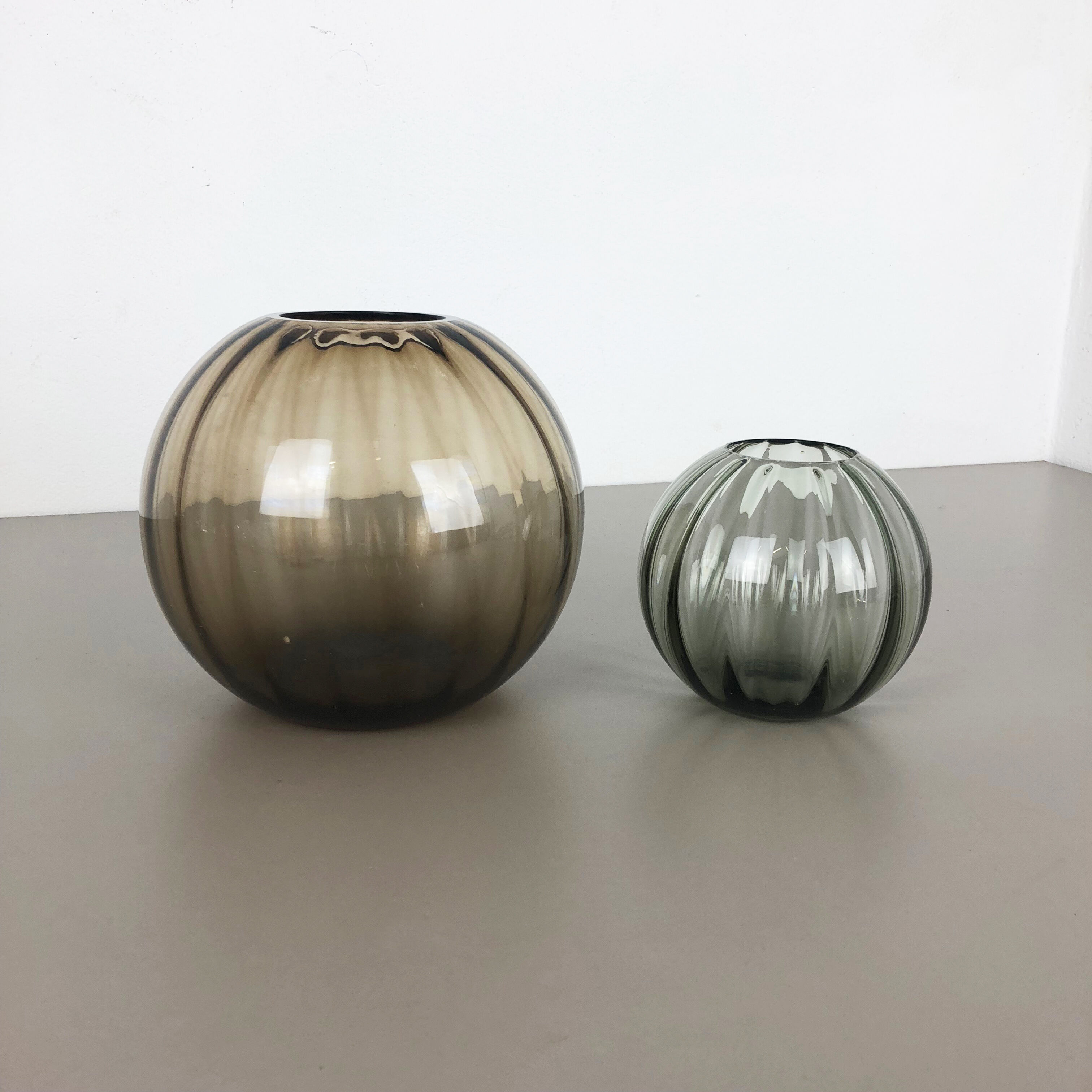 Vintage 1960s Set of 2 Ball Vases Turmaline by Wilhelm Wagenfeld for WMF Germany