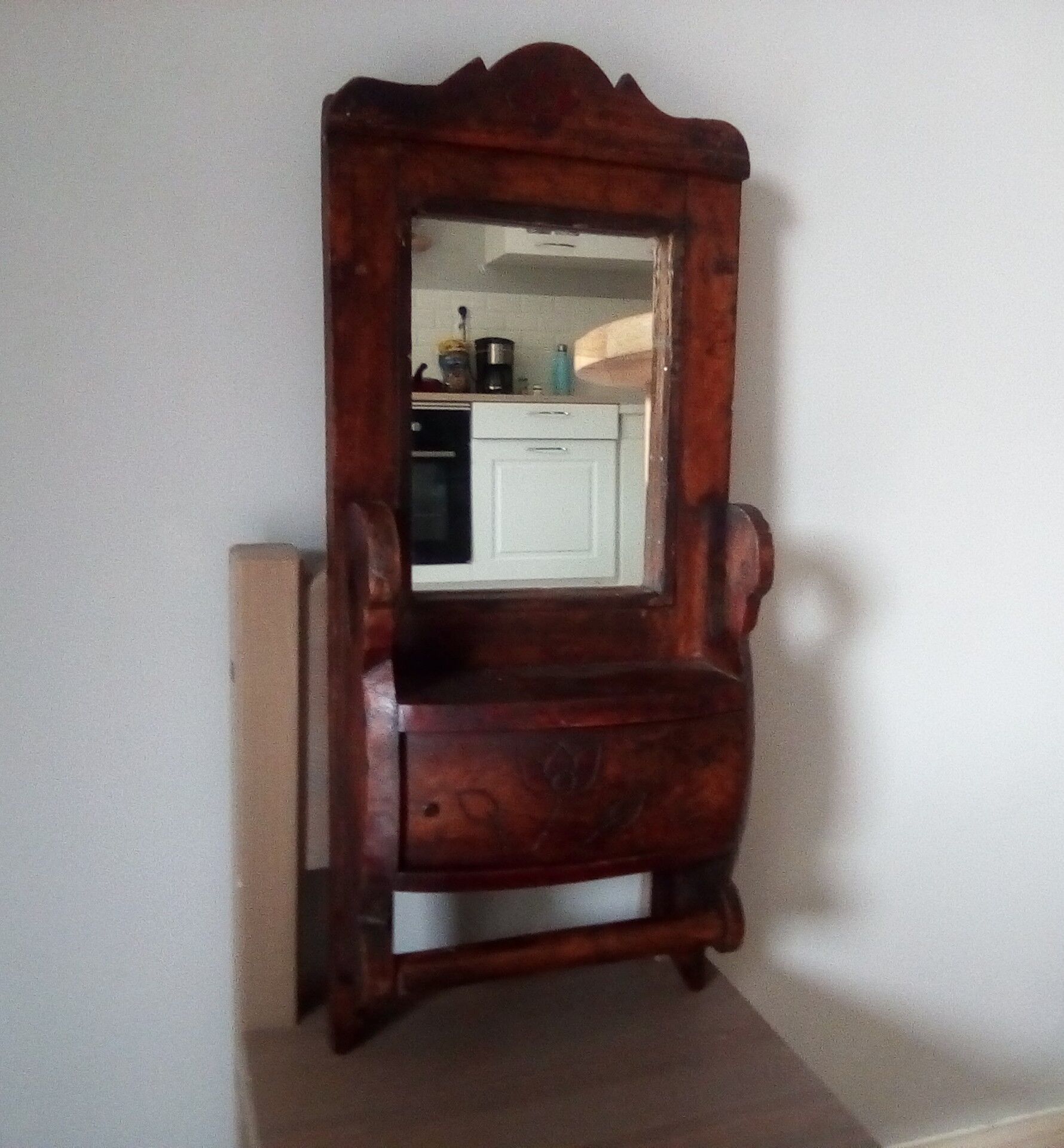 Old art deco barber mirror in teak