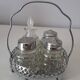 Vintage glass and metal condiment set