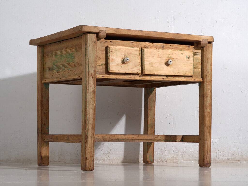 Central European pine kitchen table with two drawers – Tyrol, circa 1910