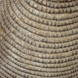 Large old basket with lid, burgundy straw and bramble, woven basket