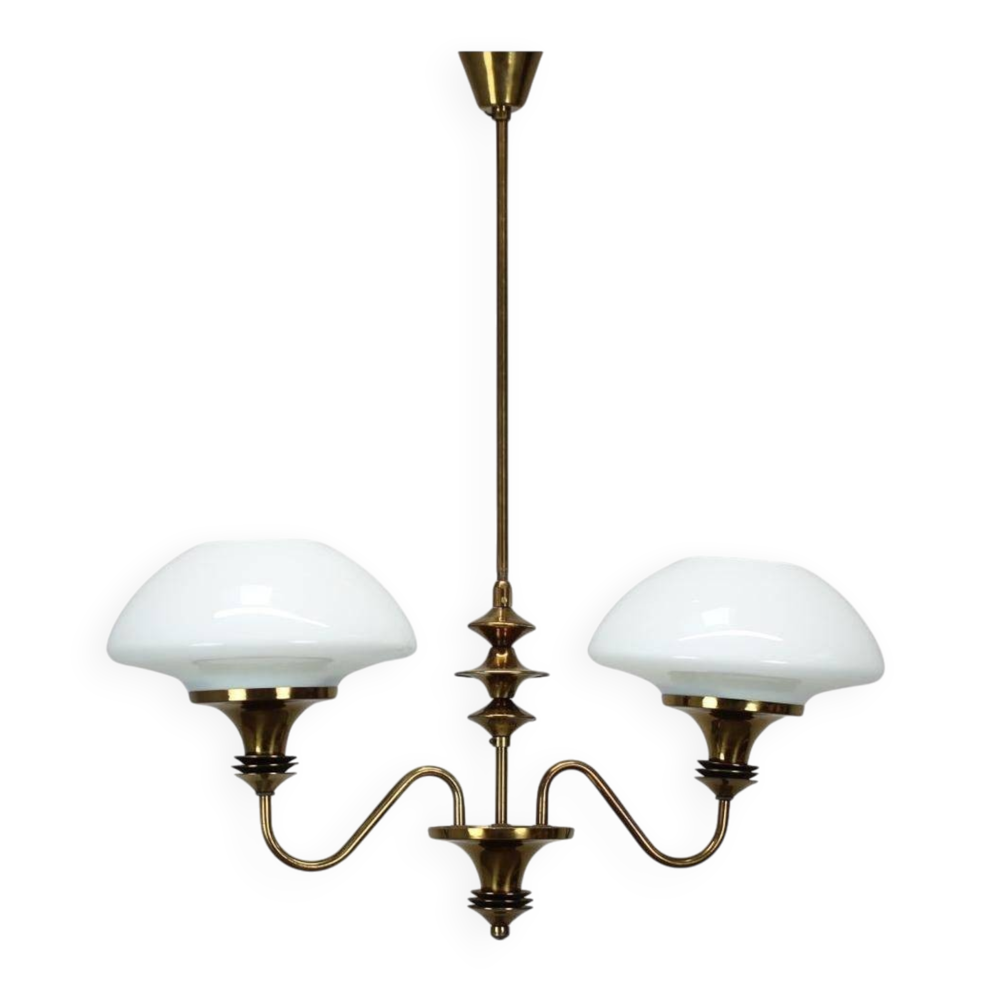 Mid-Century Brass Chandelier from Jablonec Glassworks, 1970s, Czechoslovak