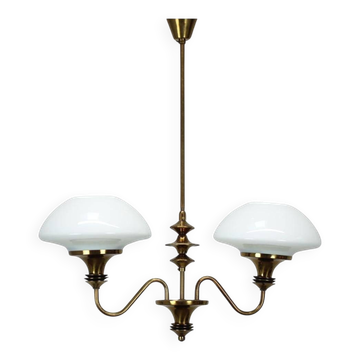 Mid-Century Brass Chandelier from Jablonec Glassworks, 1970s, Czechoslovak