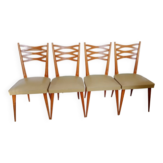 Lot ou set de 4 chaises fauteuils de salle à manger danoise scandinave vintage industriel ancienne