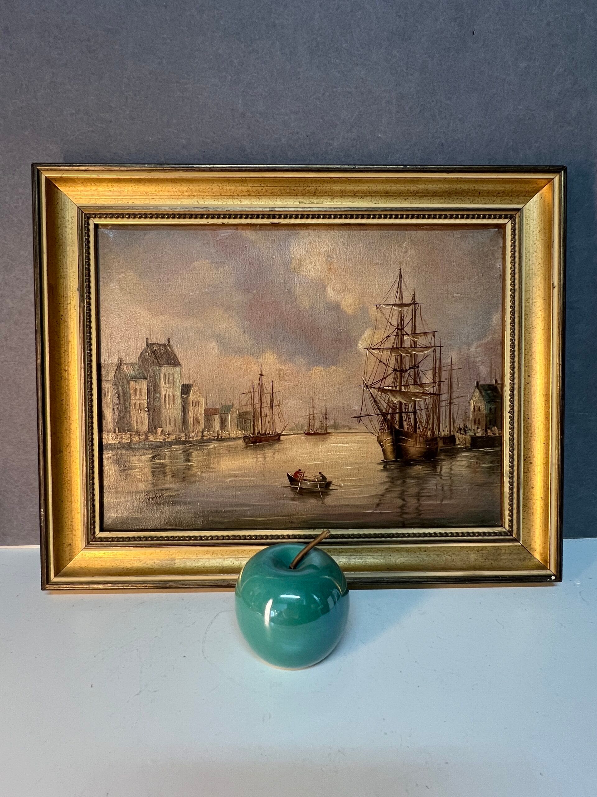 Alexandre Thomas Francia, oil on canvas with marine theme and sailboats