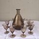Liqueur glass Brown and gold edging and 9 small glasses Decanter's vintage liquor