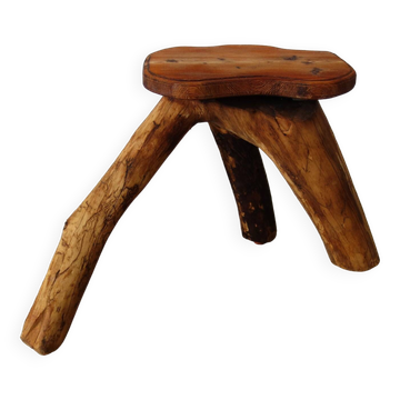 Tabouret ou porte-plantes brutaliste en bois vintage
