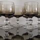 9 glasses of white wine on vintage stand Luminarc Smoked Black