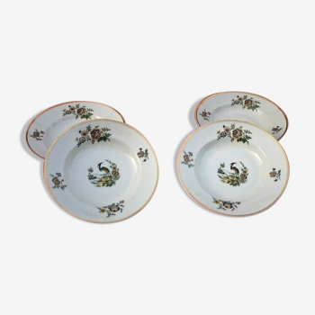 4 hollow porcelain plates with "Crane"