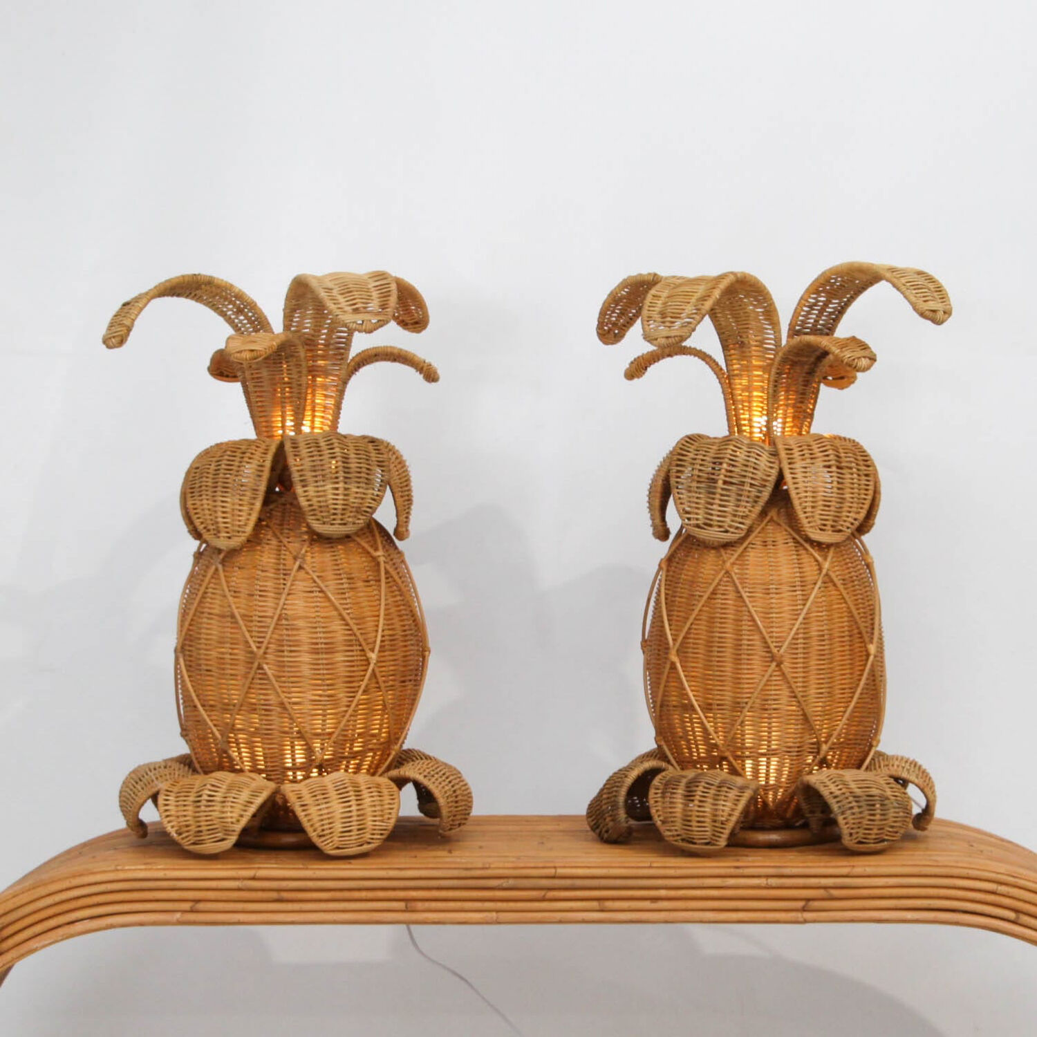 "Rattan 'pineapple' lamps"