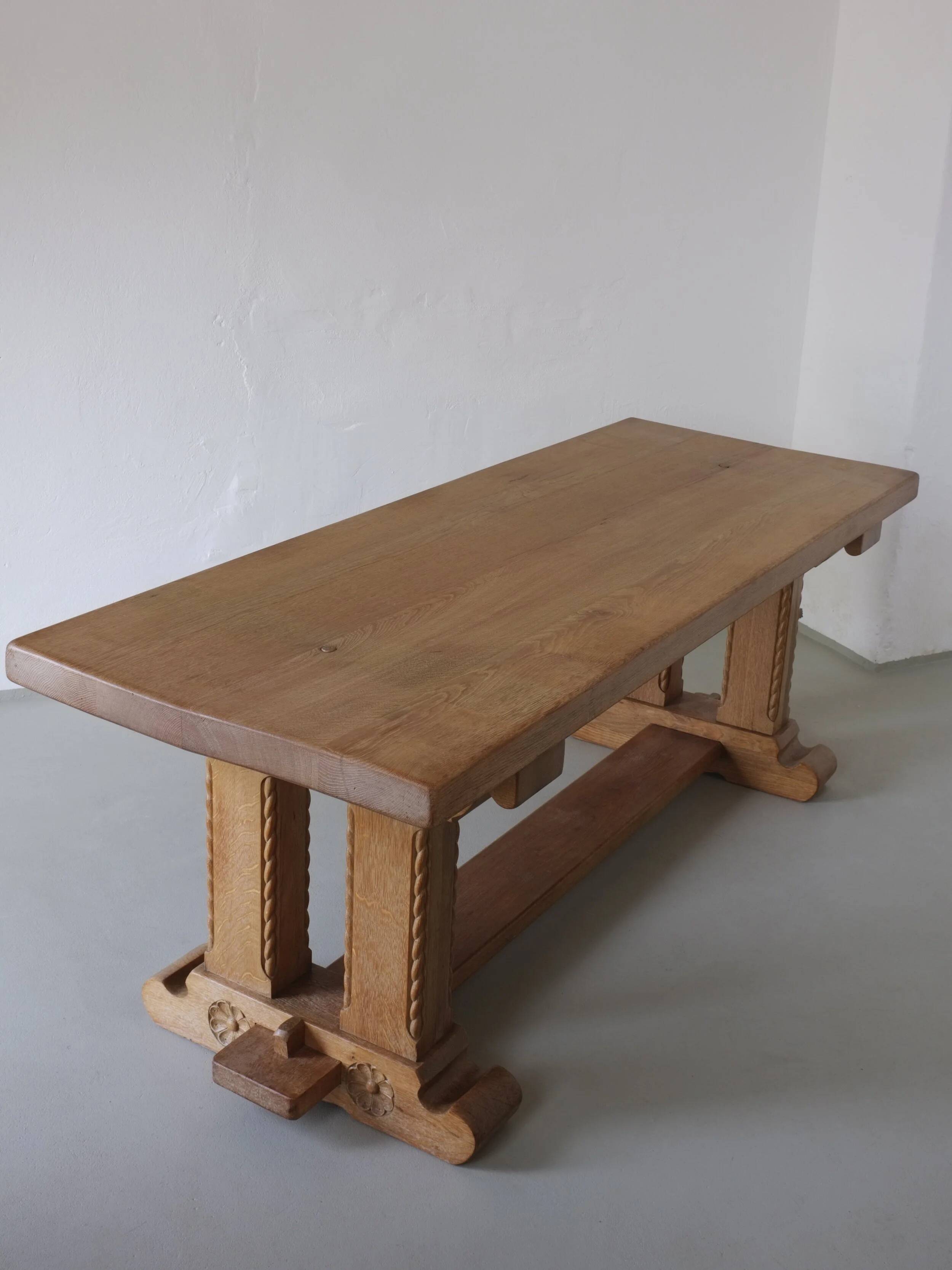 Gothic revival refectory dining table and chairs set of 7 France