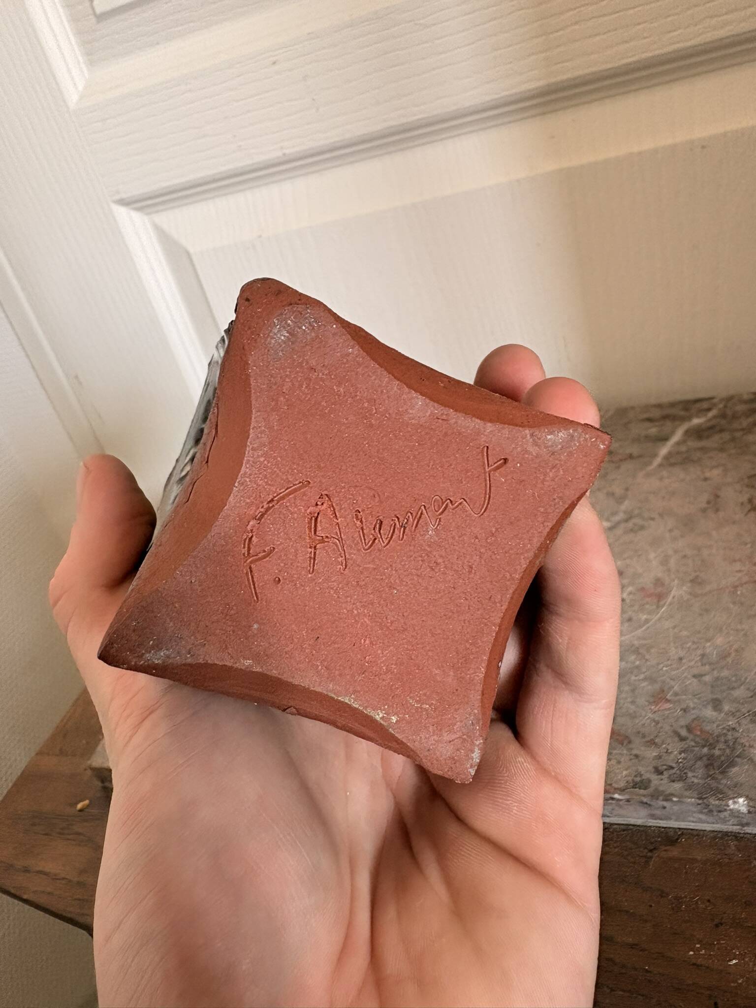 Ancient Ceramic Vase Terracotta Glazed Handmade Signed F aupon