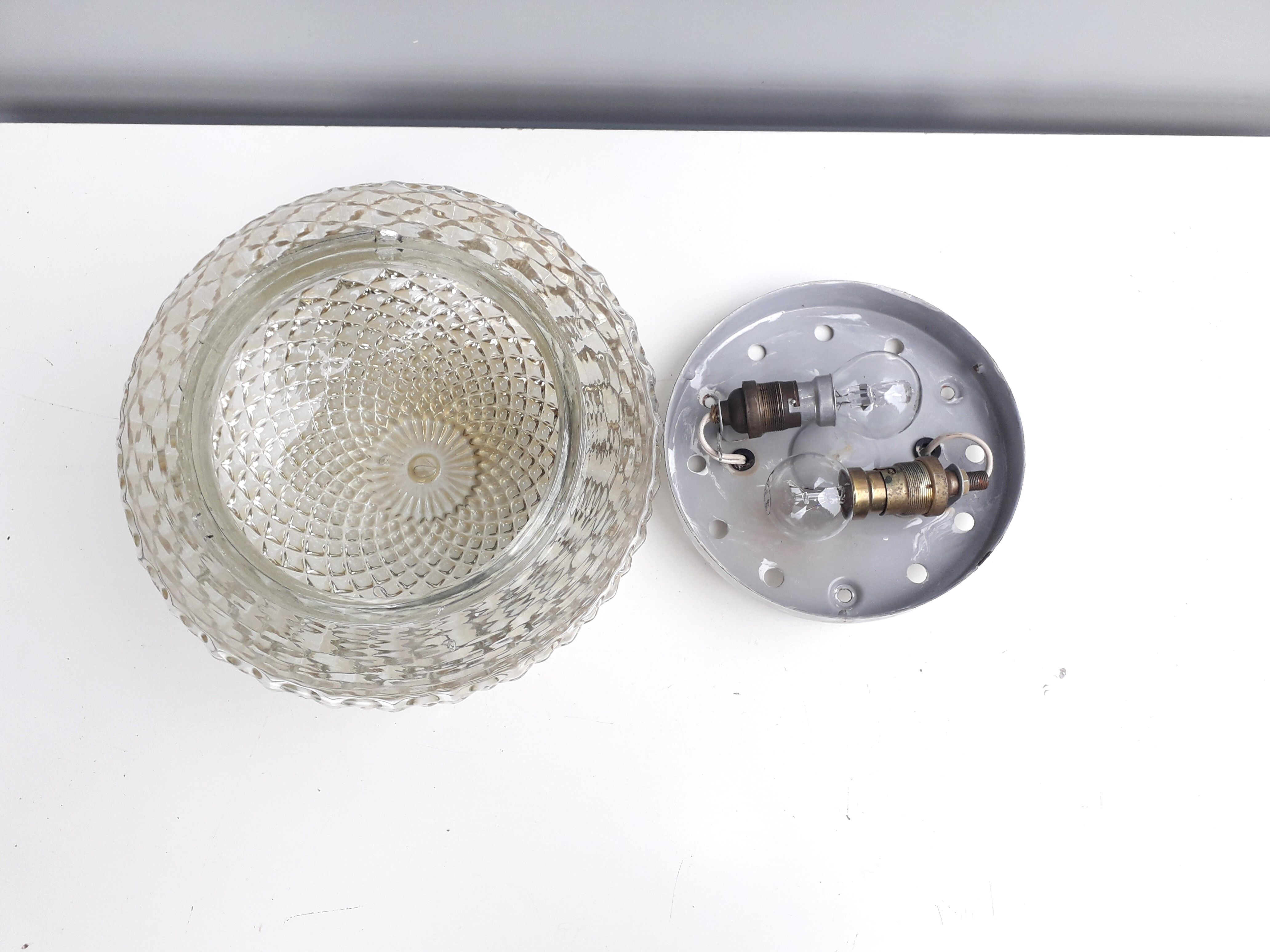 Vintage ceiling lamp / wall lamp - molded glass diamond tips - 1970