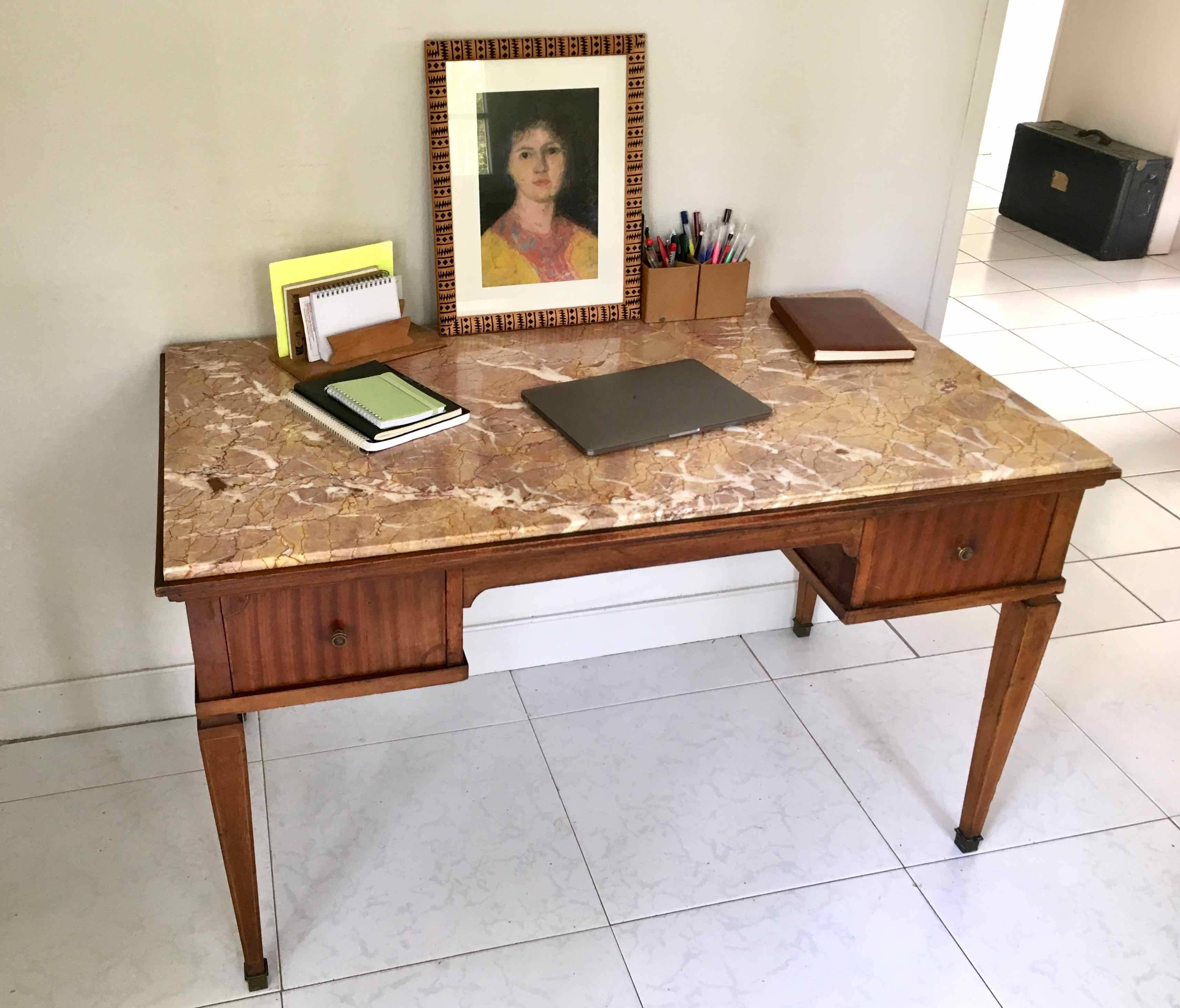 Wood and pink marble desk
