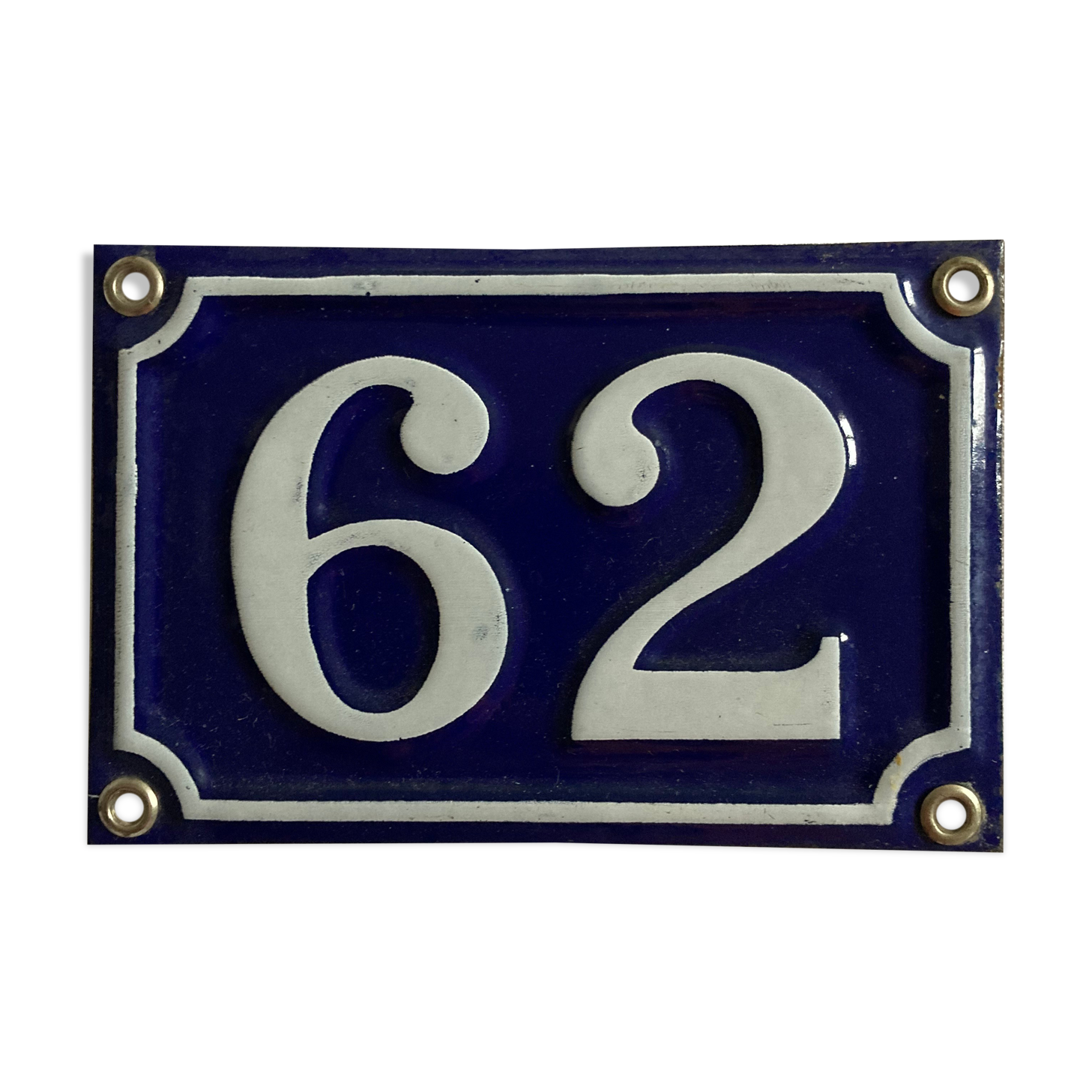 Plaque émaillée numéro de rue 62