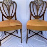 Série quatre chaises anglaises Hepplewhite acajou cuir début XXème
