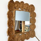 Vintage 1960s braided raffia mirror