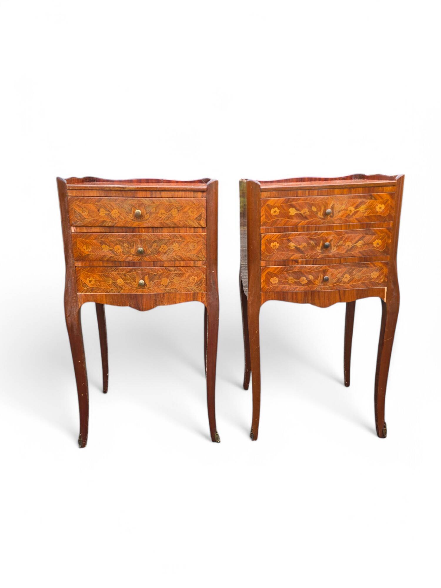 Pair of Louis XV style bedside tables with rosewood marquetry