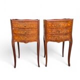 Pair of Louis XV style bedside tables with rosewood marquetry