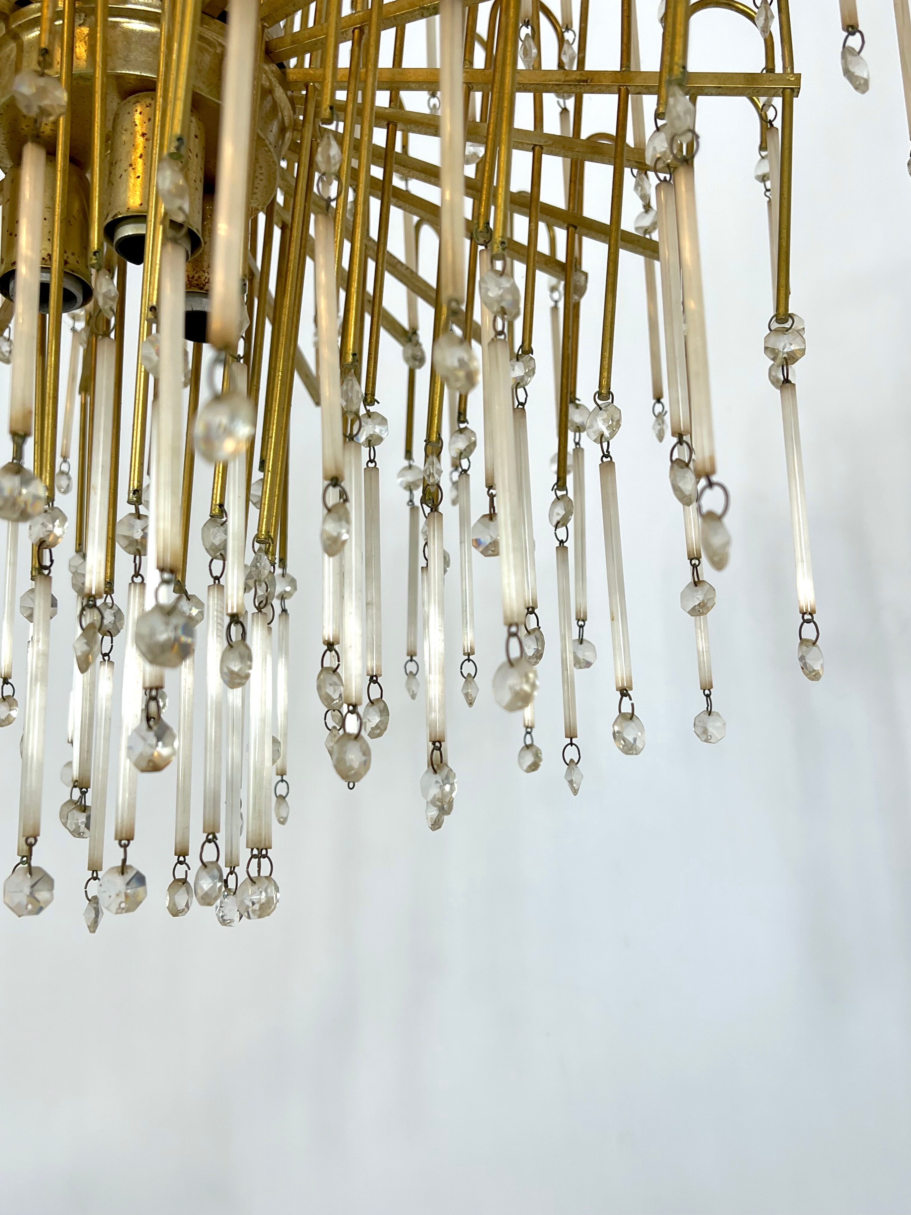 Mid-century, Italian brass and glass chandelier from 70s