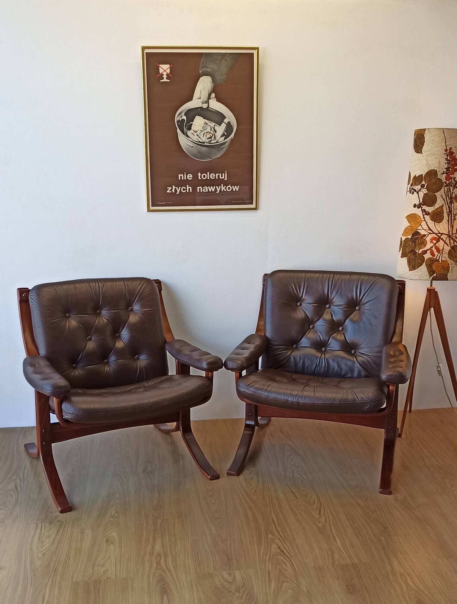 Norwegian Easy Chairs in Leather by Jon Hjortdal, Velledalen. Set of 2.