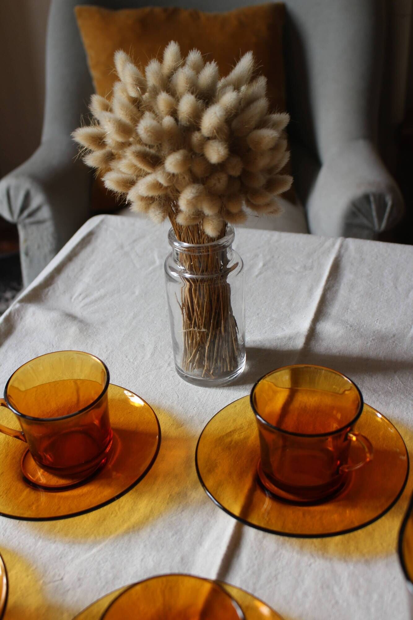 Service Duralex Vintage Orange Soaked Glass 6 cups Tea Sauces Pot