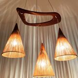 Teakwood and Sisal Cascading Lamp by Jean Rispal