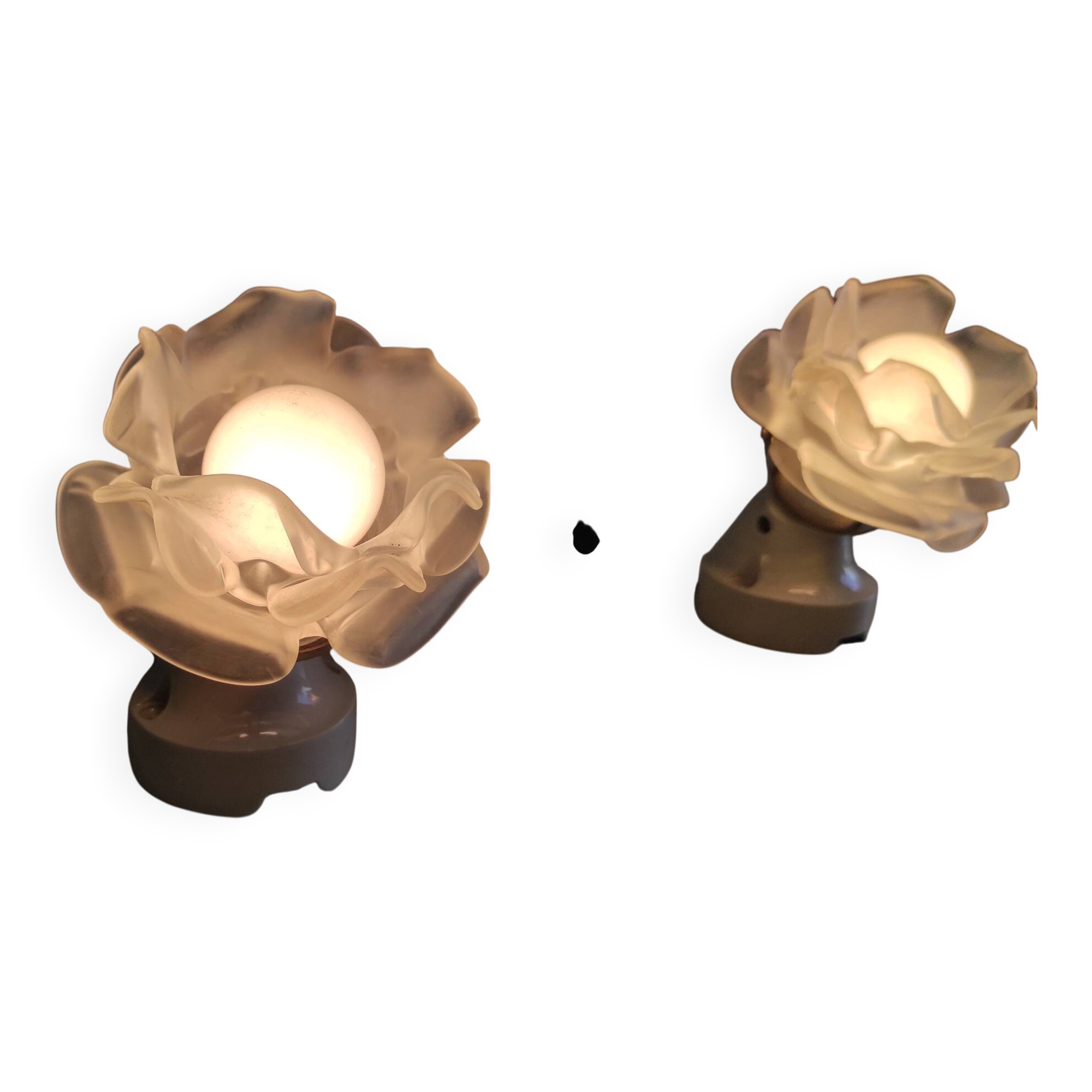 Art Deco style wall lights in porcelain and floral glass paste - 30s