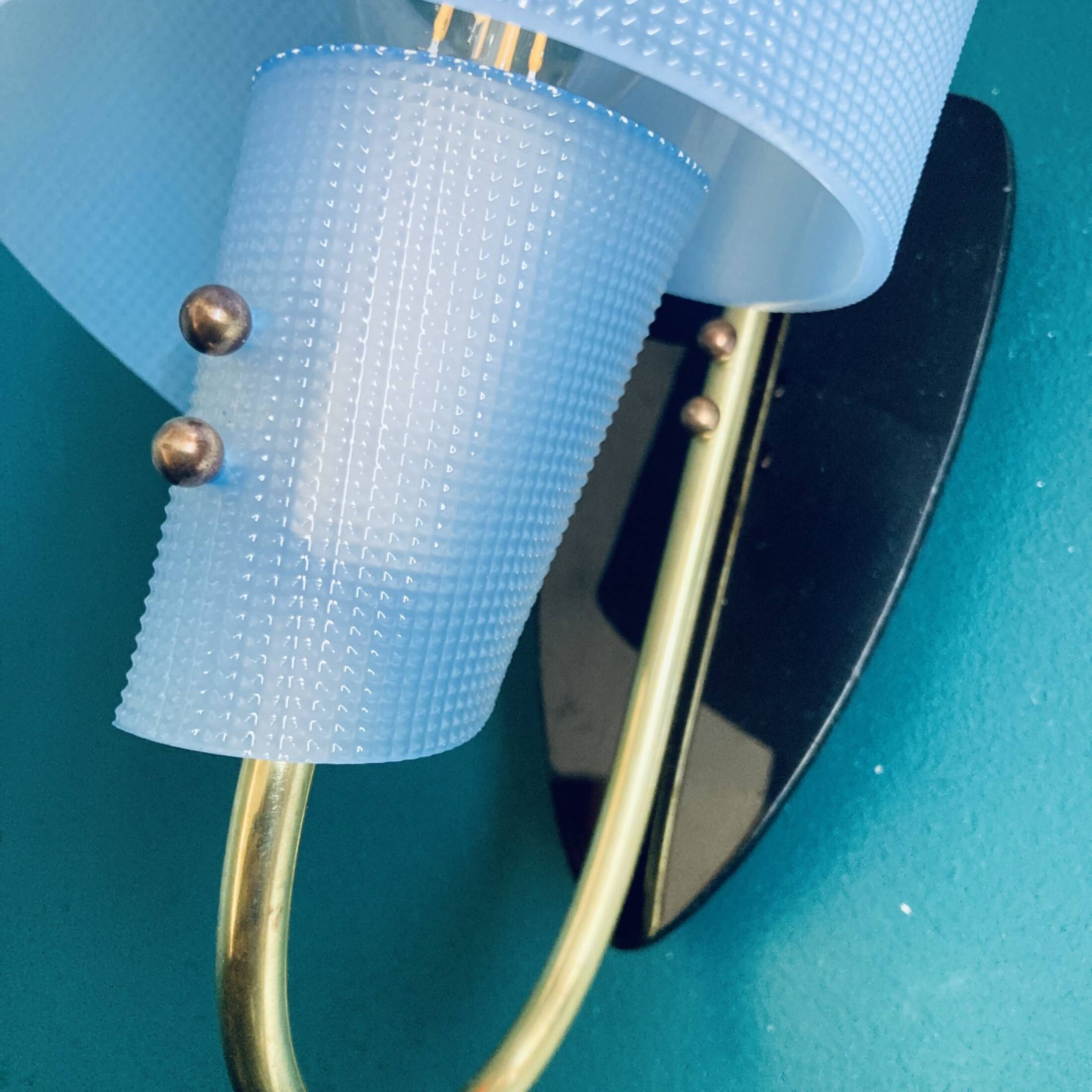 Pair of minimalist vintage seventies blue plastic and plexiglass wall lights