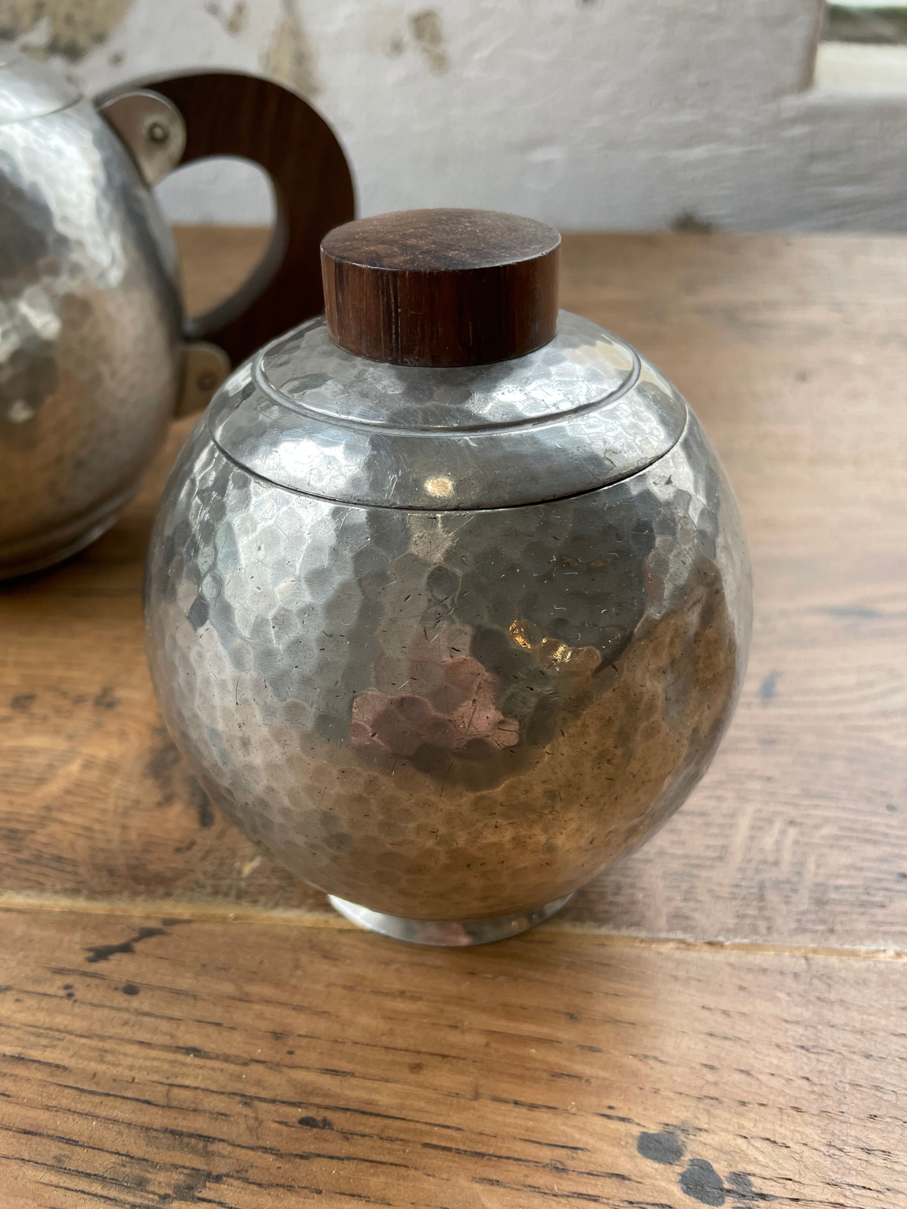 René Delavan Art Deco Pewter Teapot Set