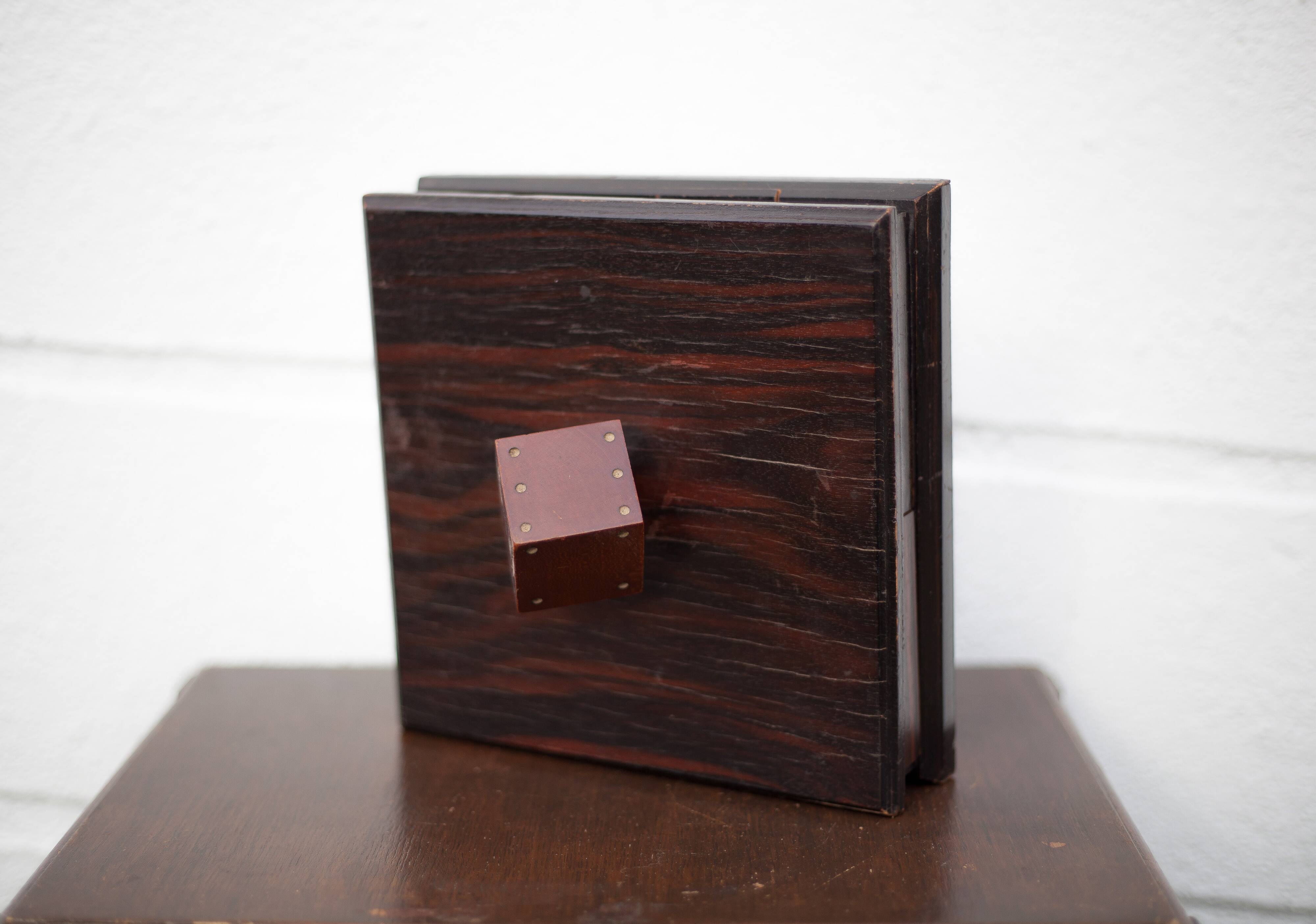 Wooden box with compartments, jewelry box, game box, rotating die, storage, vintage box