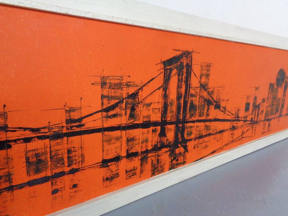 Brooklyn Bridge, New York, 1970s, Acrylic on Wood, Framed