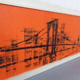 Brooklyn Bridge, New York, 1970s, Acrylic on Wood, Framed