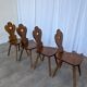 Set of 4 Farmhouse Tyrolean Chair with Heart Cutout Back / 1970s Vintage Di