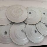 8 old, black and white dessert plates, Lunéville, Country Pranksters