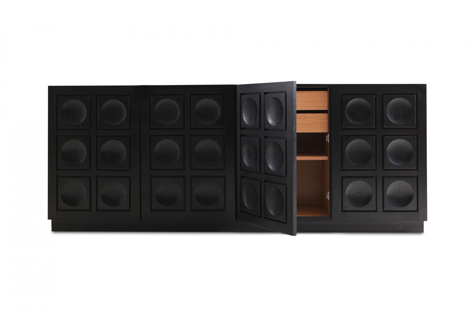 Blackened oak buffet with geometric doors 1970