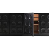 Blackened oak buffet with geometric doors 1970