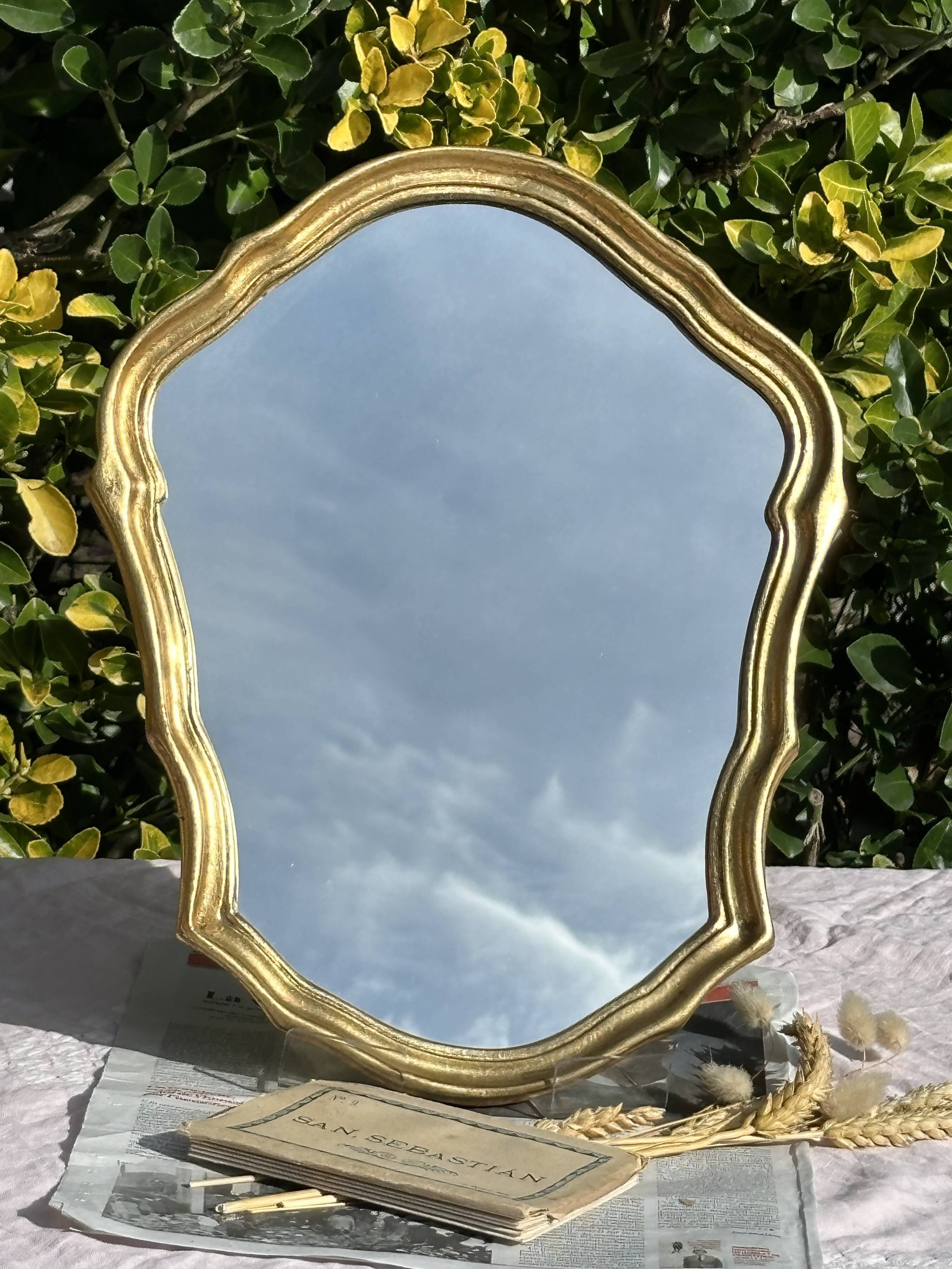 Vintage Golden Wood Carved Mirror in Louis XV Style