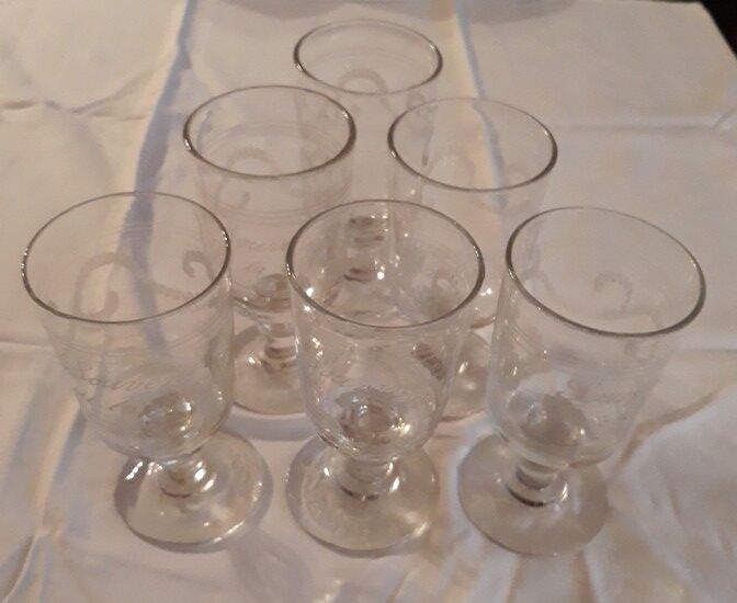 6 wine glasses "Souvenir de la Fête" early XXth