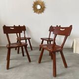 Set of 4 Imperial Loyalist brutalist wooden chairs, vintage 60s design