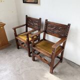 Paire de fauteuils style espagnol bois sculpté 1900