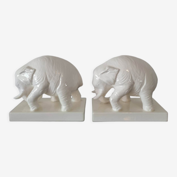Serre-livres "éléphants" en céramique blanc